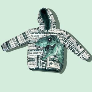 Jurassic Park Reversible Sherpa Jacket • Kids 2T • Hooded T-Rex Graphic Coat